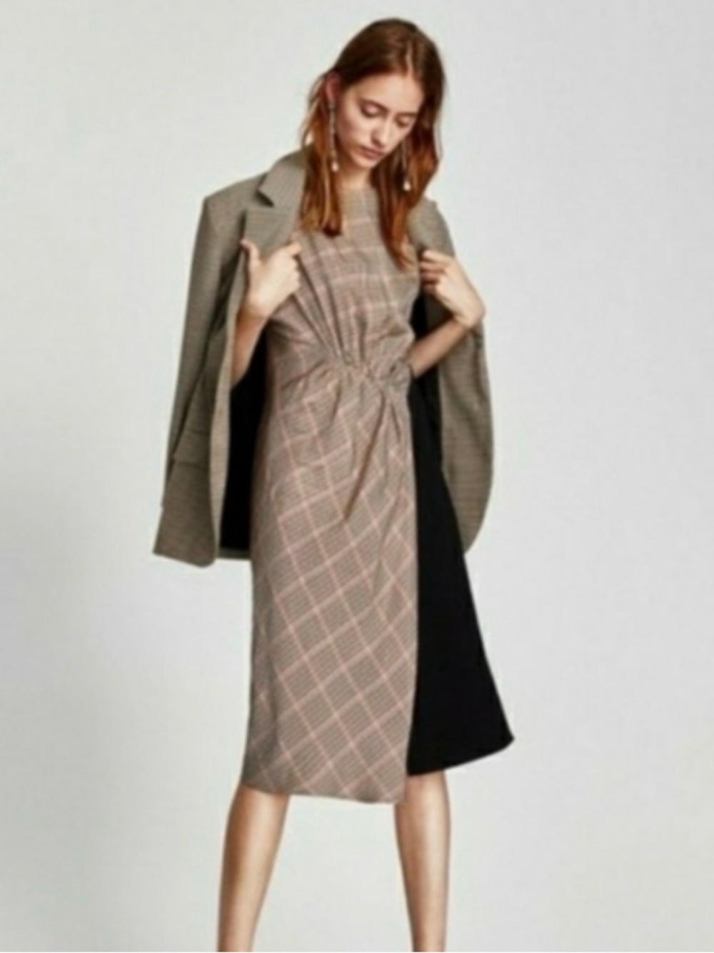 Zara Pink Plaid and Black Asymmetrical Sheath Dress